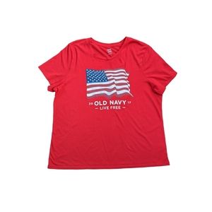 OLD NAVY Red American Flag T Shirt Live Free Relaxed Fit Women's Tee Shirt